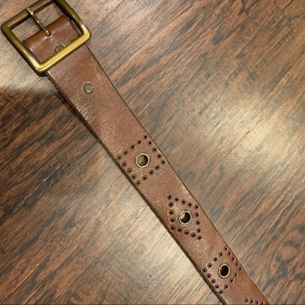 Brown Leather Belt with Brass Hardware Size Medium - Picture 11 of 14